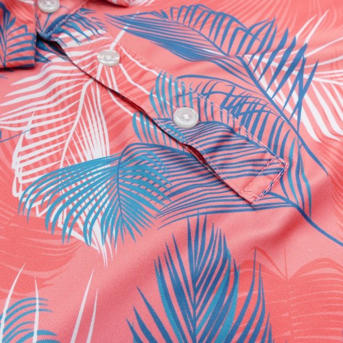 Polo Yatta Golf Uomo XL Rosa Blu Palm Bay Stampa Hawaiana Floreale Elasticizzata - Foto 3 di 14
