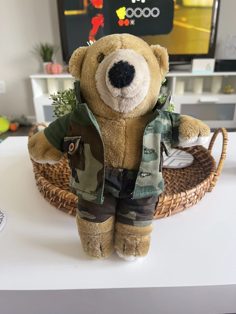 Camo Camouflage Jacket Pants Outfit Teddy Bear Classic Plush Stuffed Animal  11”