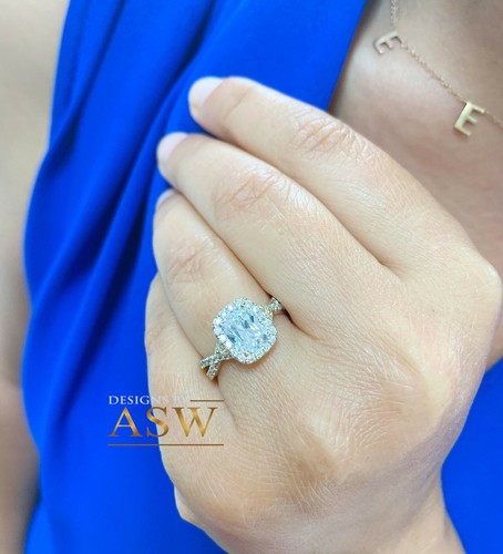 ANILLO DE COMPROMISO IGI CERT ORO AMARILLO 14K COJÍN Y DIAMANTE REDONDO 2,25ct F VS2 - Imagen 10 de 12