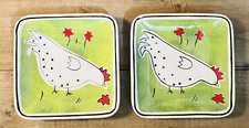 Dept 56 Chicken Dessert Plate Square Ceramic Appetizer Snack Plate 5-3/8”