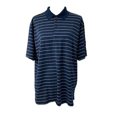 Men's Large Polo Shirt Champion Golf Blue and White Striped Short Sleeve
