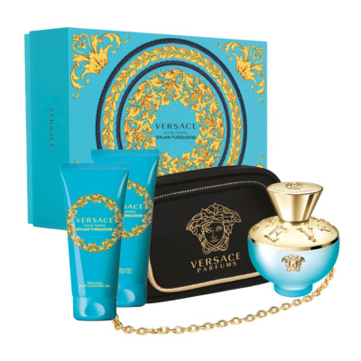 Versace Pour Femme Dylan Turquoise Geschenk Set Tasche Parfüm Shower Body 100ml