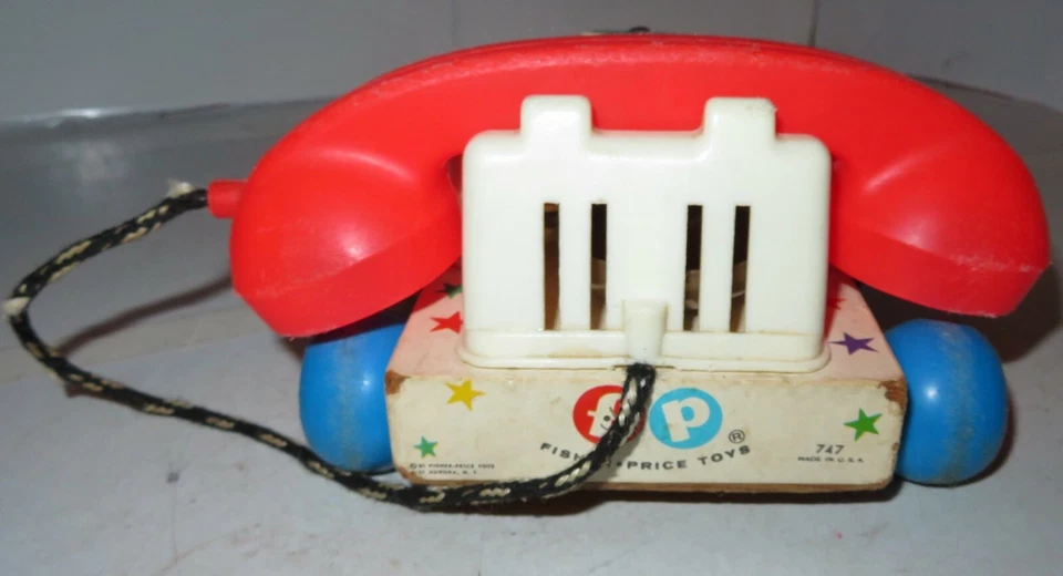 1961 Винтажный FISH PRICE деревянный болтовня телефон тянуть игрушка б/у телефон # 747 США - Изображение 4 из 4