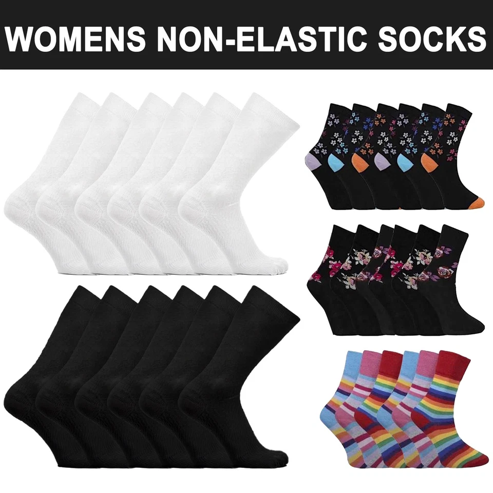 GA COMMUNICATIONS Womens Non Elastic Diabetic Socks Soft Loose Top Gentle Grip 3/6/12 Pairs UK 4-7