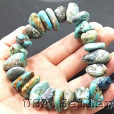 Blue Turquoise Bracelet Rough Nugget Beads Kingman Healing Gemstone 7.75"
