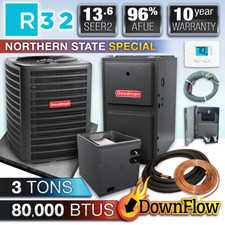 Goodman 3 Ton R32 Air Conditioner & Downflow 80000 BTU 96% Gas Furnace System