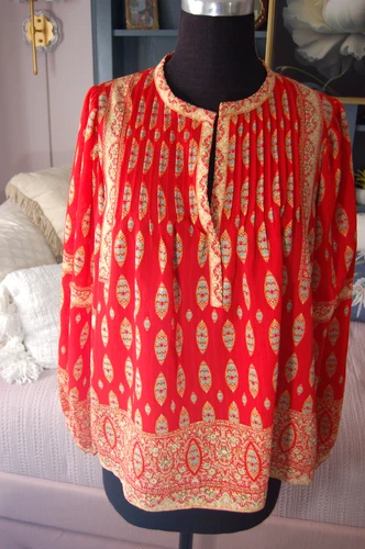 Rose & Olive Blouse Women's Large Peasant, Pin Tuck  Flowing