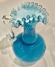 FENTON VICTORIAN BLUE OPTIC SWIRL RUFFLED RIM PITCHER - ABSOLUTELY STUNNING 