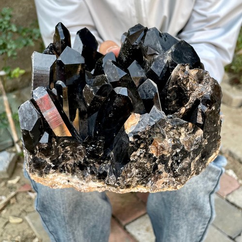 6.65LB Natural Black Smoky Quartz Crystal Cluster Raw Mineral Specimen - 第 1/14 張圖片