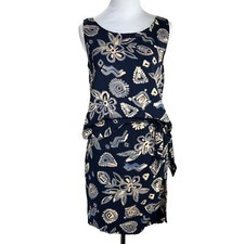 Tropical Print Top Wrap Skirt Set 2 Piece Medium Blue Tan Batik Side Tie Vintage