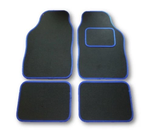 UNIVERSAL CAR FLOOR MATS BLACK WITH BLUE TRIM FOR Mini One