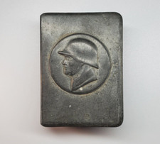 WW2 German Wehrmacht match box case metal box soldier in helmet small holder