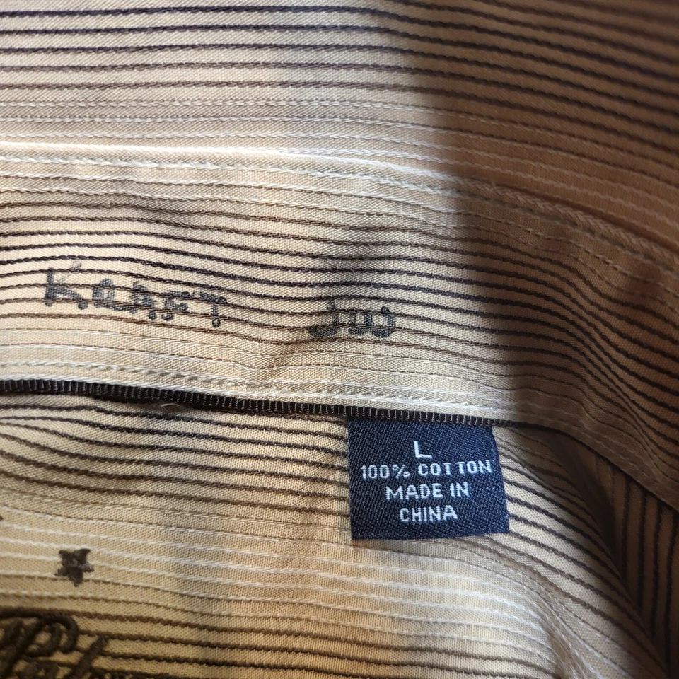 Indigo Palms Shirt Mens L Brown Striped Button Up Long Sleeve - Image 3 of 4