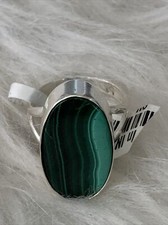 Genuine High Grade Green Malachite Silver Large Oval Ring SZ 7 M