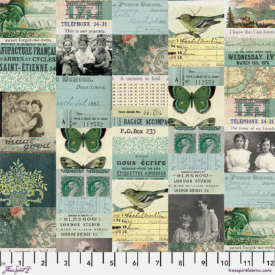 Tim Holtz Palette | Palette Teal | Teal Collage | Sold by The 1/2 Yard