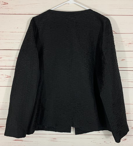 Eileen Fisher Textured 100% Black Silk Lightweight Jacket Large Magnetic Button - Picture 2 of 6