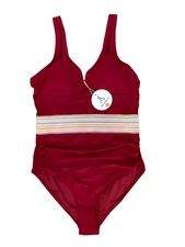 Anrabess One Piece Swimwear Tummy Control V Neck - Size L (Red)