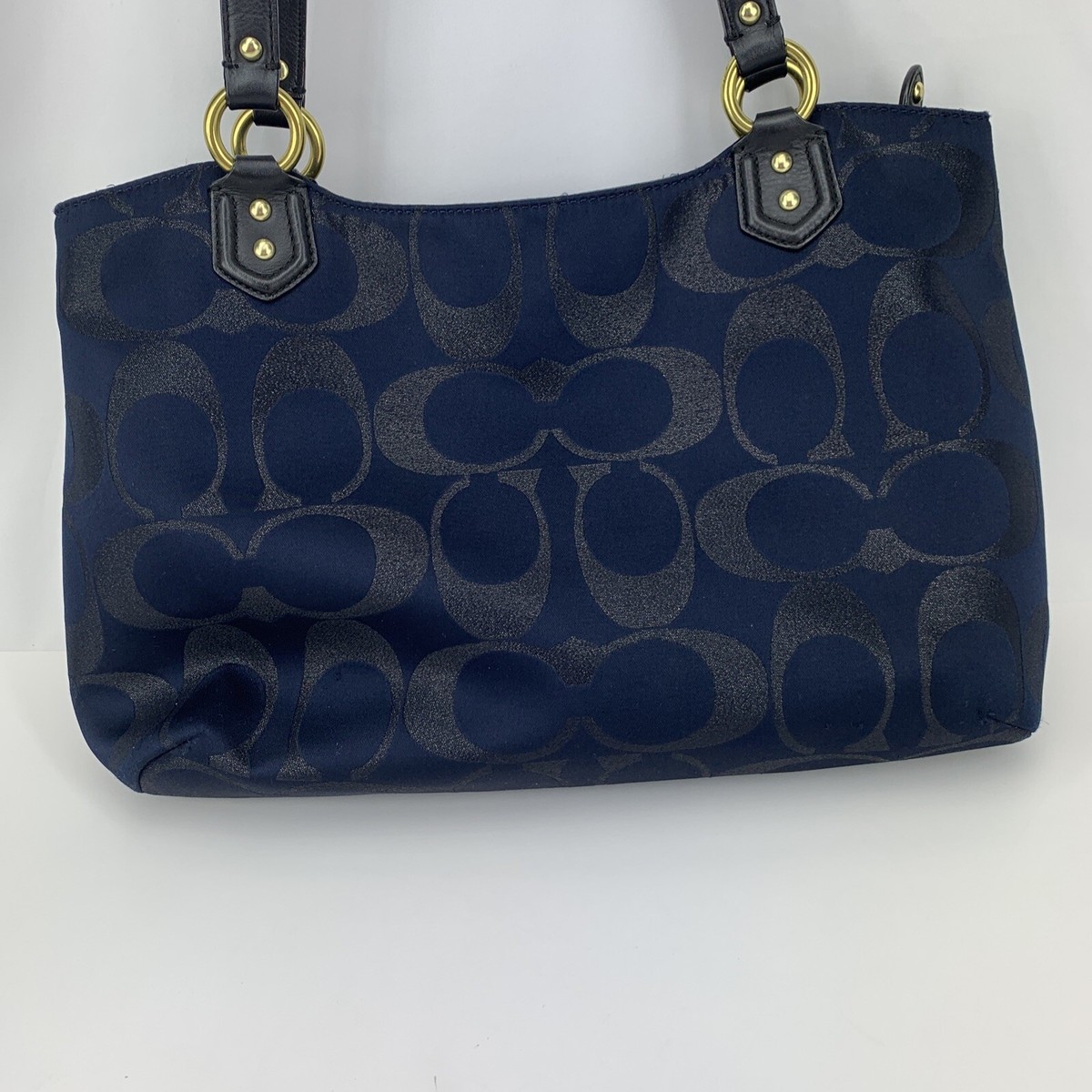 COACH Campbell Navy Blue Black Metallic Signature Purse Handbag