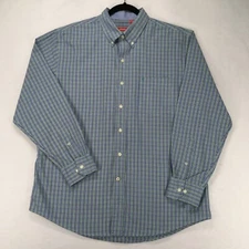 IZOD Men's Shirt Large Plaid Green Button Down Long Sleeve Front Pocket