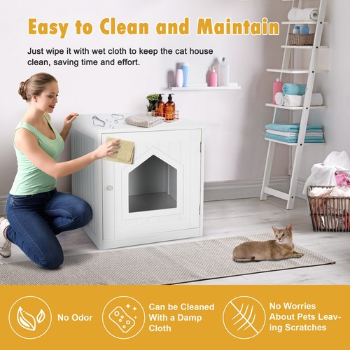 Cat Enclosure Pet Hidden Litter Box End Table Sturdy Kitty Pet House White - 第 3/20 張圖片