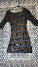 Women's Black Sequin Glitter Formal Evening Party Prom Dress Bodycon Mini, M