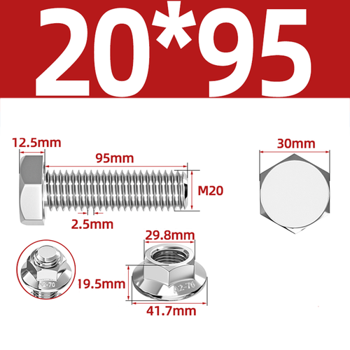 304 Stainless Hex Flange Bolts With Free Serrated Flanged Nuts M10 M14 M16 M20 - Picture 127 of 138