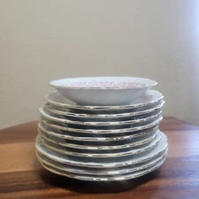 Mitterteich Bavaria “Lady Beatrice” Germany Pink & White Dinnerware 11 Pieces