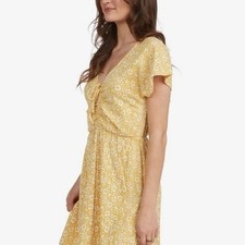Roxy yellow floral midi summer beach dress with tie front detail NWT. Size M