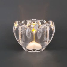 Lotus Flower Clear Crystal Tea Light Votive Candle Holder 