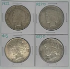 1922 1922-D 1923 1923-D Peace Dollar Lot of 4