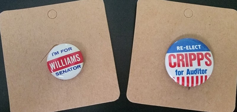 2 Political Campaign Pinback Button For Auditor-Cripps & Senate-Williams