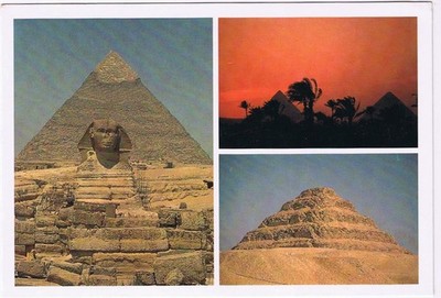 Egypt Postcard Sphinx Pyramids Of Khafre Sunset At Giza Pyramid