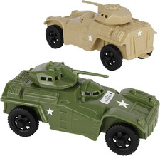 Timmee Recon Patrol Armored Cars OD Green  Tan Plastic Army Men Scout Vehicles