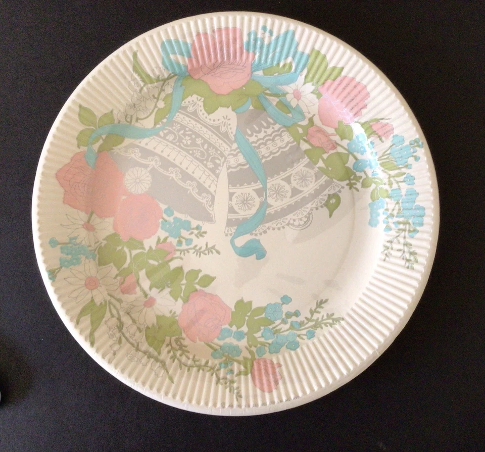 Vintage Bridal Wedding Paper Plates Honeycomb Bells Decorations Forks Party Set - Image 3 of 4