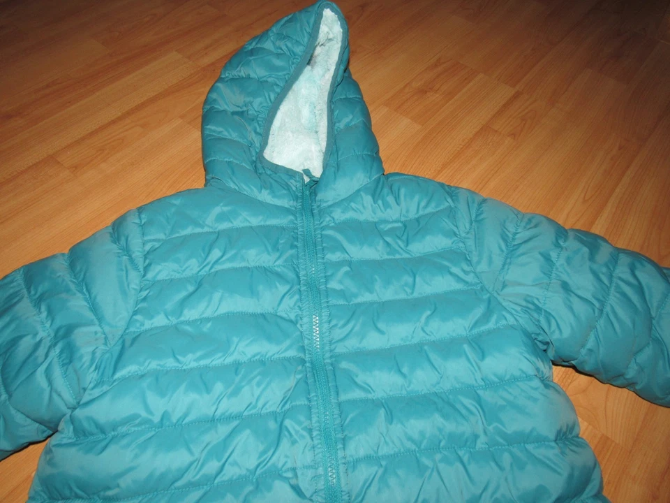 LANDS' END Girl's Large 14 16 Blue Reversible Puffer Jacket Hooded Warm Plush - Image 2 of 4