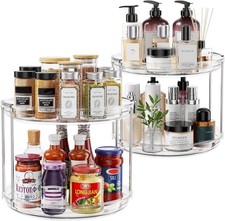 2 Pack 2 Tier Lazy Susan Turntable Organizer 9.25 inch, Rotating Spice Rack