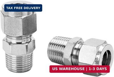 304 Stainless Steel Compression Fitting 1/4'' Tube OD x 1/4'' NPT Male Coupler Str