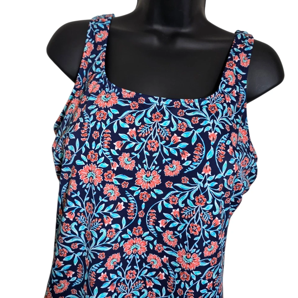 Lands End女式花卉软杯文胸连体泳衣16 Tugless运动蓝色 — 第 2/4 张图片