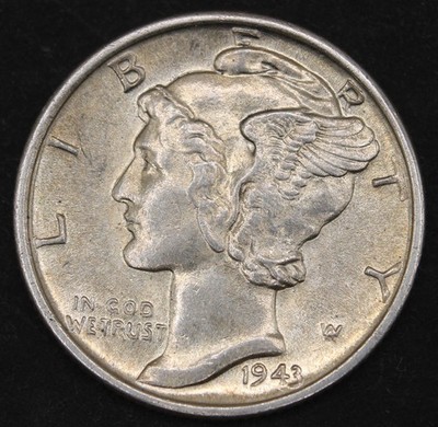1943-D 10C Mercury Dime- Choice UNC- SMH-591 / Free Ship