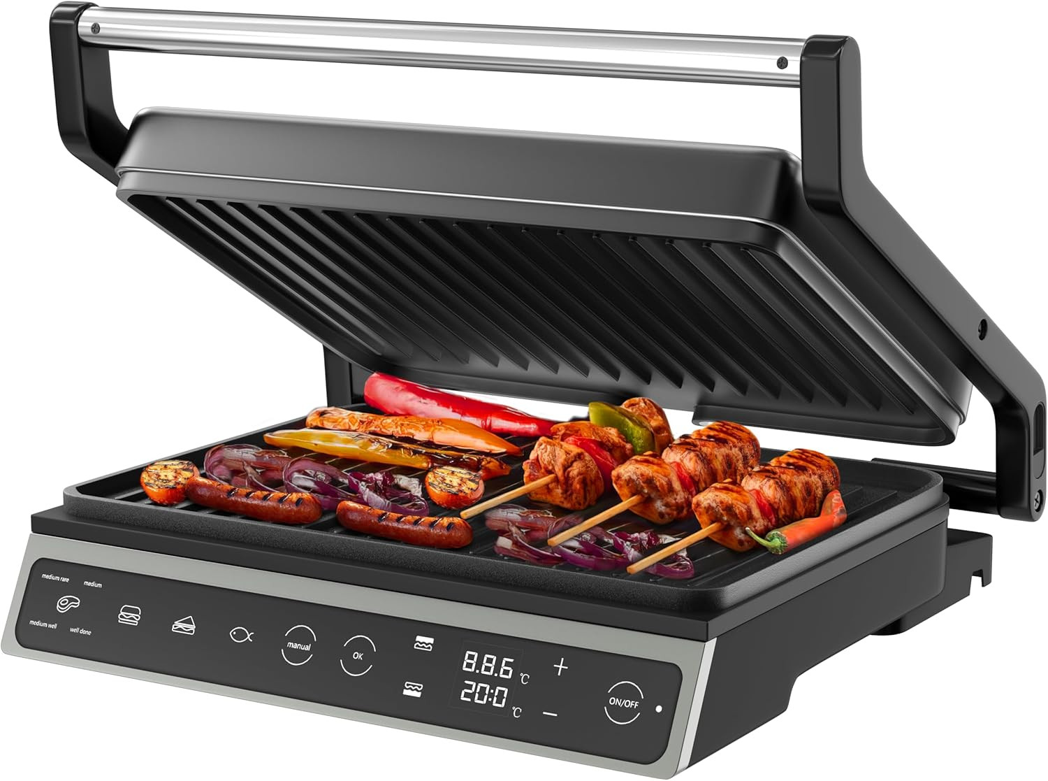 Piastra Grill Con Touchscreen - Senza PFAS - 7 Programmi Automatici - Apertura 1