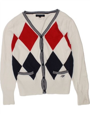 Tommy Hilfiger Mädchen Strickjacke Pullover 9-10 Jahre weiß Argyle/Diamant AV16