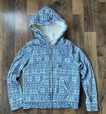 #ad NWT Abercrombie Fitch girls fur lined jacket fair isle blue 15 16 hood full zip $10.08