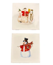 Hand Crafted Ceramic Snowman Trivet Set Of Two Cork Backing 6x6 Frosty Christmas