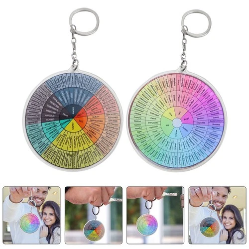  2Pcs Hanging Feeling Wheel Metal Keychain Emotion Wheel Keychain Emotions Wheel