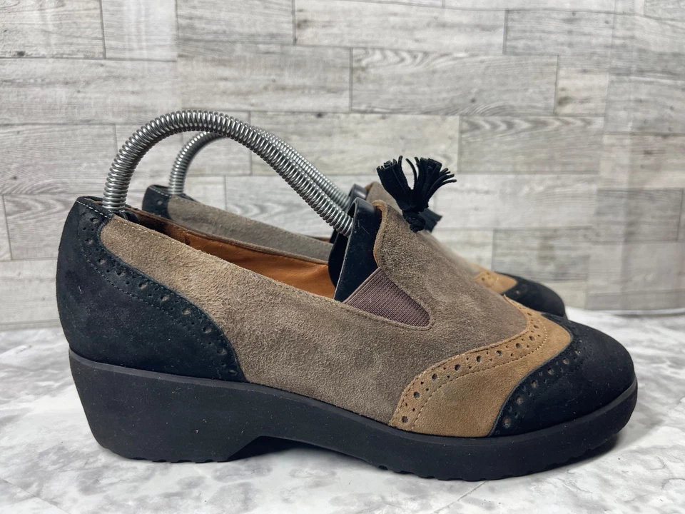 Zapatos Oxford Gentle Souls para mujer 9M Briminee marrón negro punta de ala cuña sin cordones Foto 3 de 4