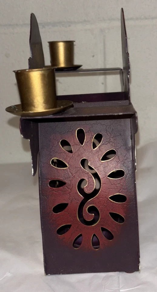 Suporte de vela PartyLite Old St Nick Tealight lata vermelho escuro marfim decoração de Natal - Imagem 2 de 4