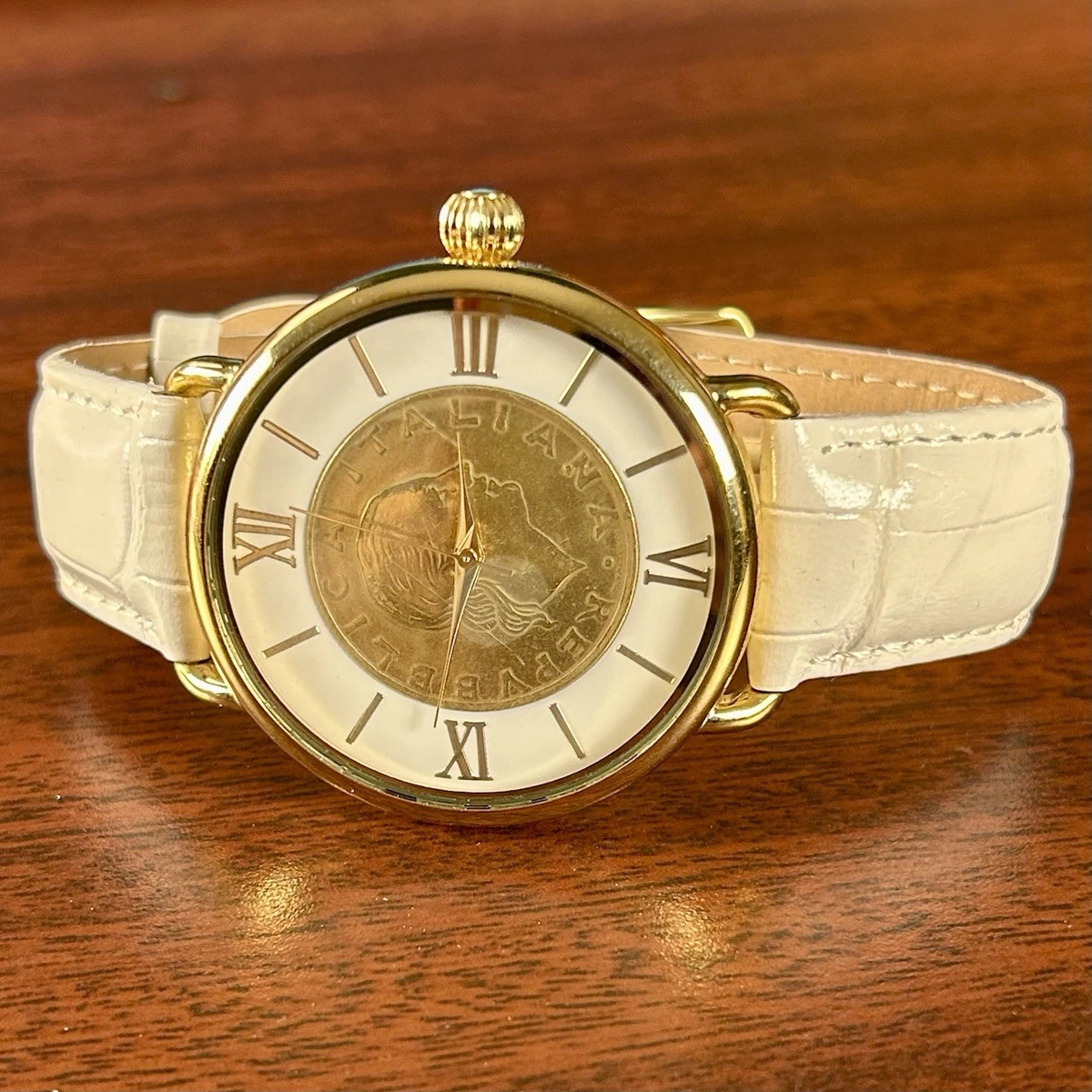 Bellezza 50 Lira coin watch half-hunter design-Snap open case design leather Half Dollar Watch - Etsy main image 4