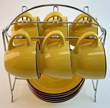Imusa Gourmet Espresso Set, 6 Cups, Saucers w/ Chrome Rack New Yellow. Mint