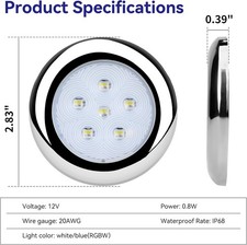 RVZONE 3inch RGBW Boat Courtesy Lights, IP68 Waterproof White Blue, 2 PCS