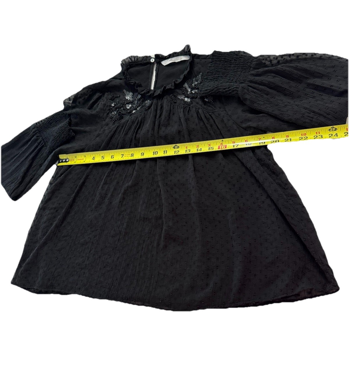 Zara Trafaluc Collection Black Sheer Beaded Sequin Blouse Size L